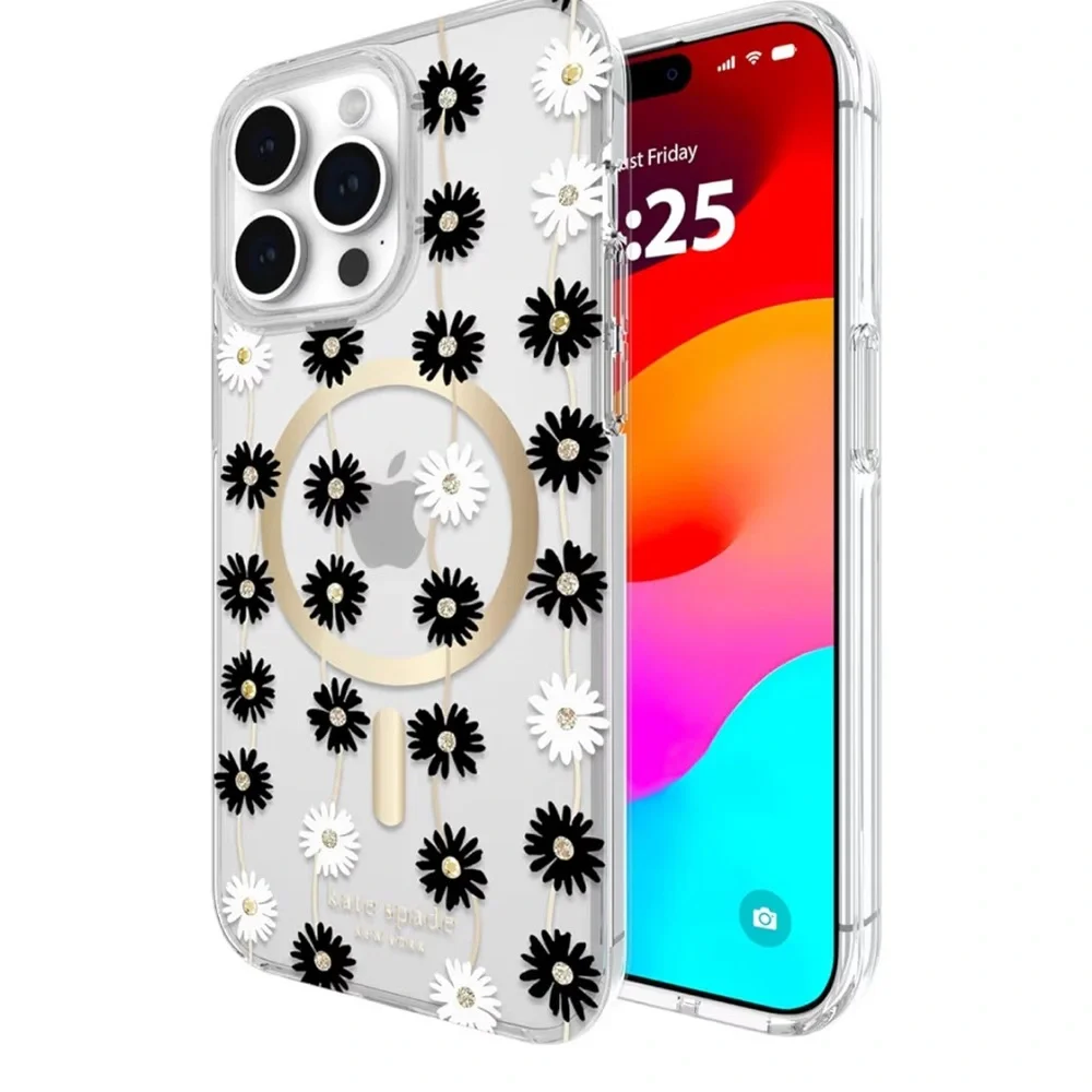♠️Kate Spade♠️ iPhone 14‎ Pro Max black & white daisy chain clear phone case D9